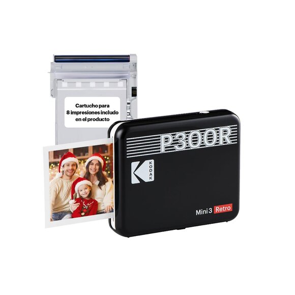 KODAK Mini 3 Retro 4PASS Portable Photo Printer (3x3 inches) + 8 Sheets, Black - Picture 1 of 6